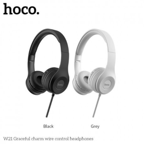 Hoco W21 Graceful Charm Wired Headphones – Premium Sound Quality, Black & Gray