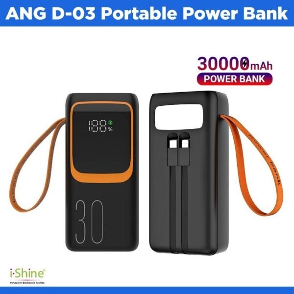 ANG D03 30,000mAh Power Bank – 22.5W Fast Charging, Dual USB & Type-C Output