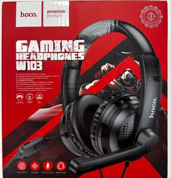 Hoco W103 Gaming Headphones – Large Speakers, HD Mic, Wired Control, Noise Isola