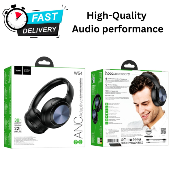 HOCO W54 Black Adaptive Bluetooth Headphones – Premium Sound, Powerful ANC