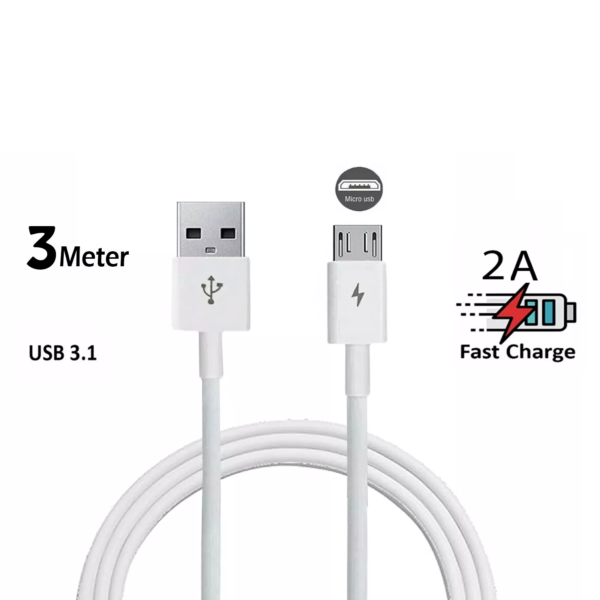 3M White Micro USB Charger Cable & Data Sync Lead For Samsung Galaxy