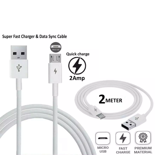 2M White Micro USB Charger Cable & Data Sync Lead For Samsung Galaxy