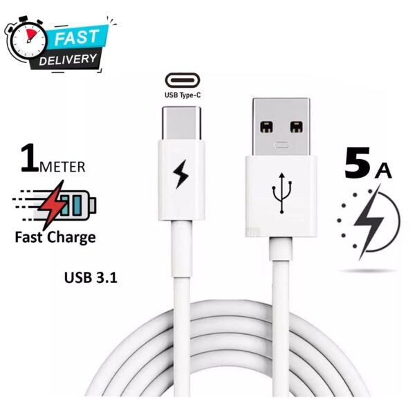 USB to Type-C 1M Charging Cable – Fast Charge & Data Sync (Black & White)