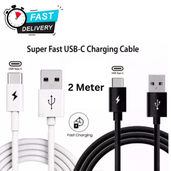 USB to Type-C 2M Charging Cable – Fast Charge & Data Sync (Black & White)