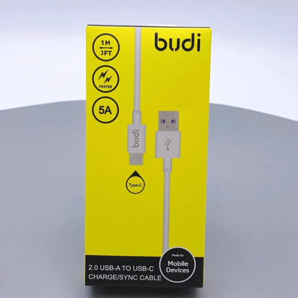 Budi USB to USB-C 1M Cable – Fast Charging & Data Sync – Durable & Tangle-Free